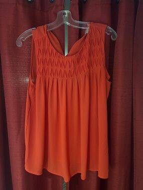 LOFT Orange Sleeveless Pleated Yoke Blouse